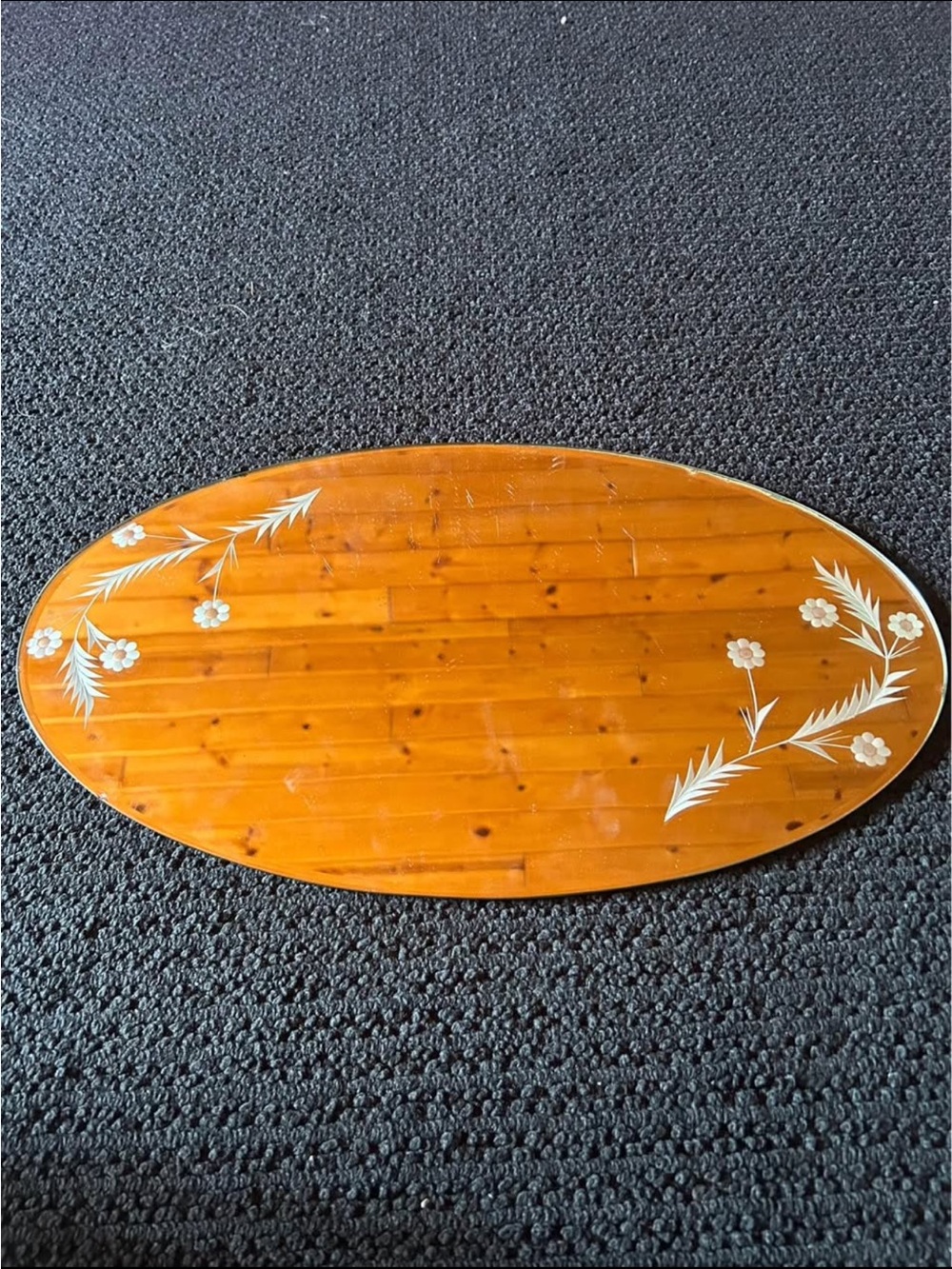 Vintage Oval  Mirrored Vanity Tray with Etched Floral Accents